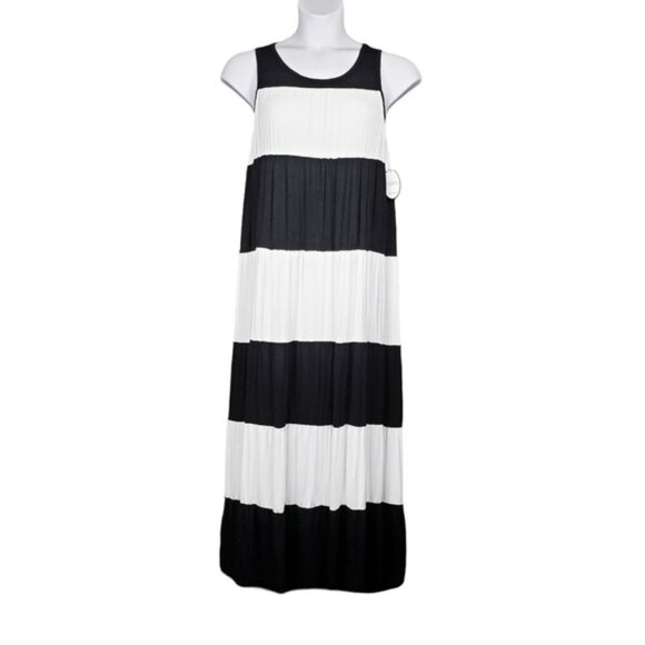 Soma Womens Sleeveless Black White Stripe Colorblock Maxi Bra Dress Size L NWT - Picture 1 of 5
